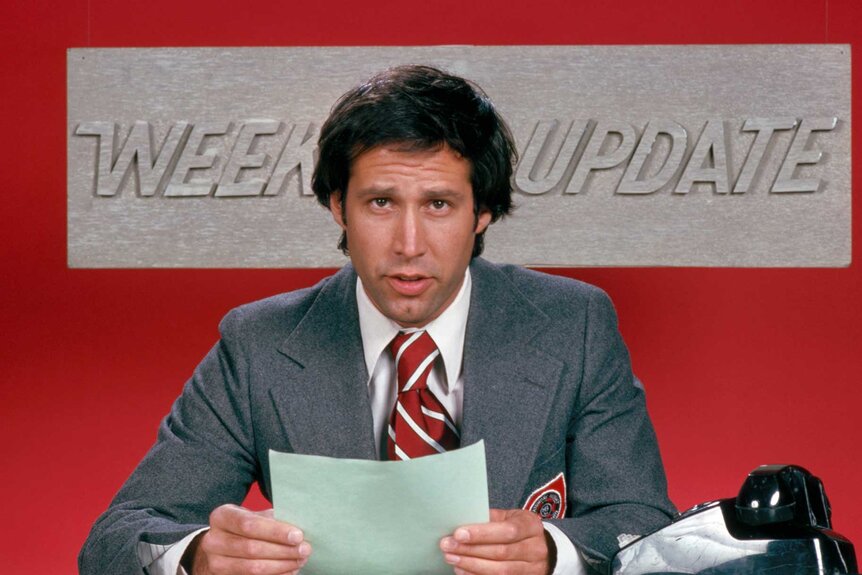 Chevy Chase during the Weekend Update on Saturday Night Live.