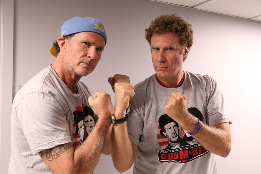 Will Ferrell and Chad Smith appear backstage of The Tonight Show Starring Jimmy Fallon Episode 64 on May 22, 2014.