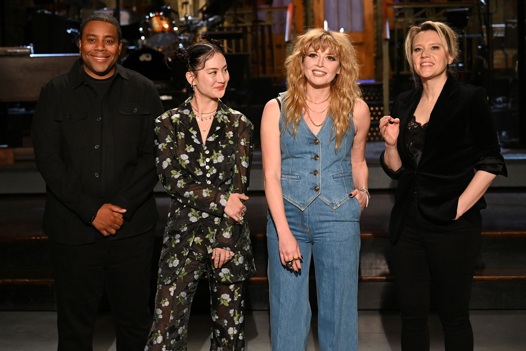 Left to right: Kenan Thompson, Japanese Breakfast, Natasha Lyonne, and Kate McKinnon on the SNL stage