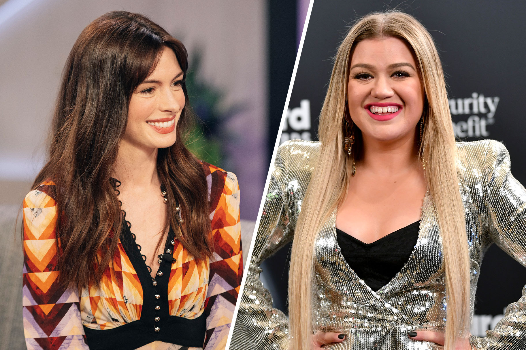 Split image of Anne Hathaway and Kelly Clarkson