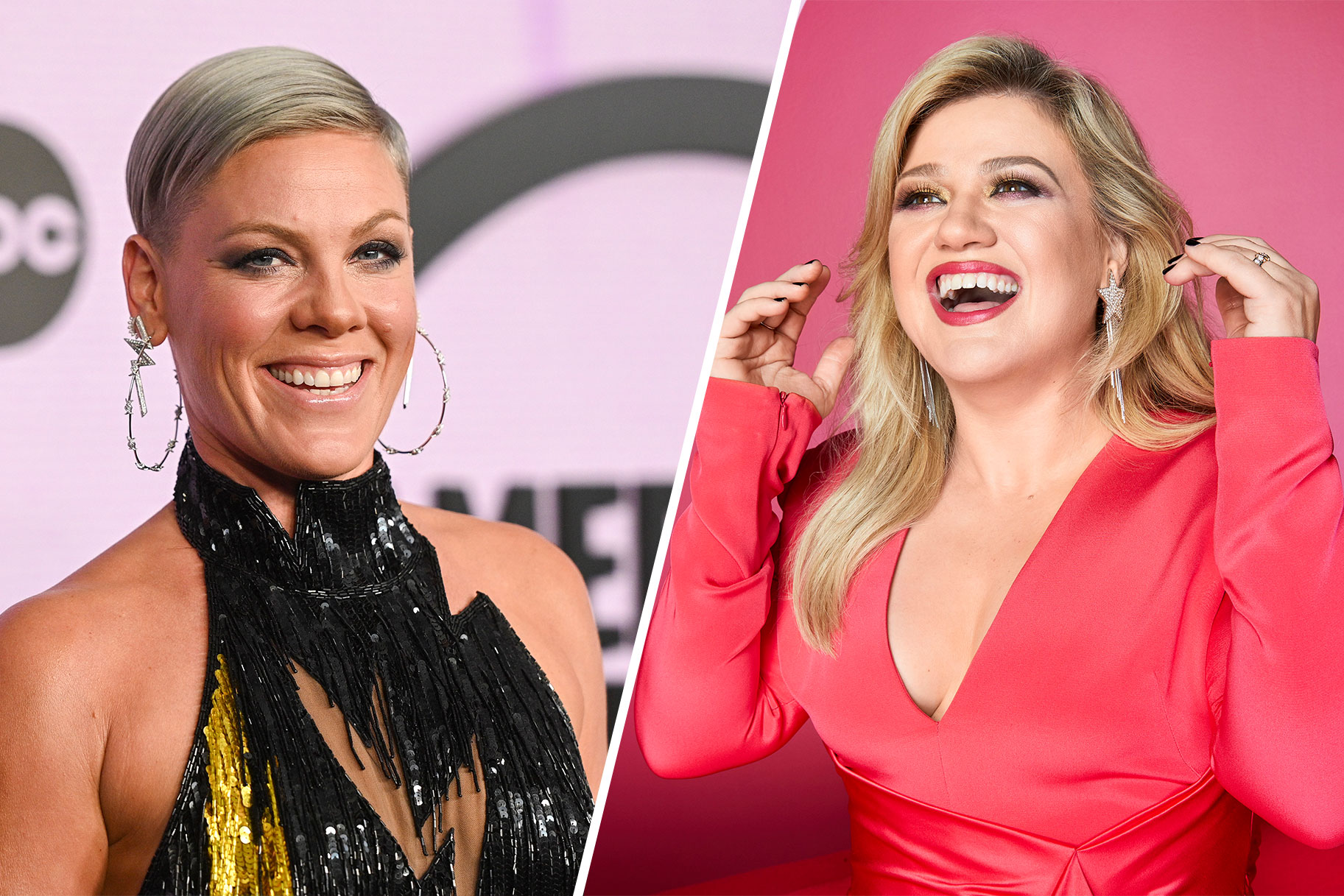 Split image of Kelly Clarkson and Pink