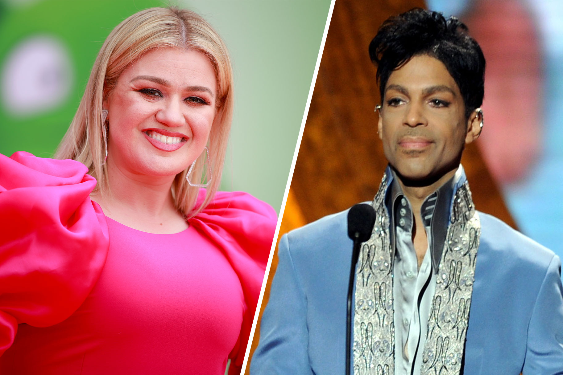 Split image of Kelly Clarkson and Prince