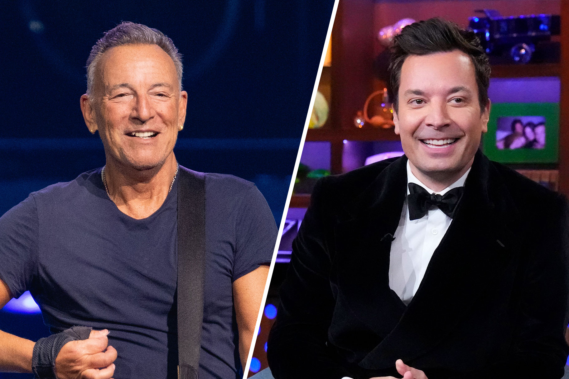 Split image of Jimmy Fallon and Bruce Springsteen