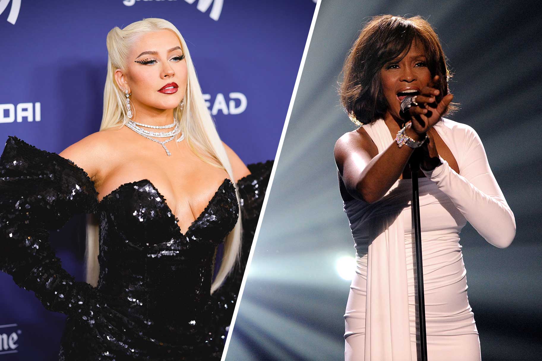 Split image of Christina Aguilera and Whitney Houston.