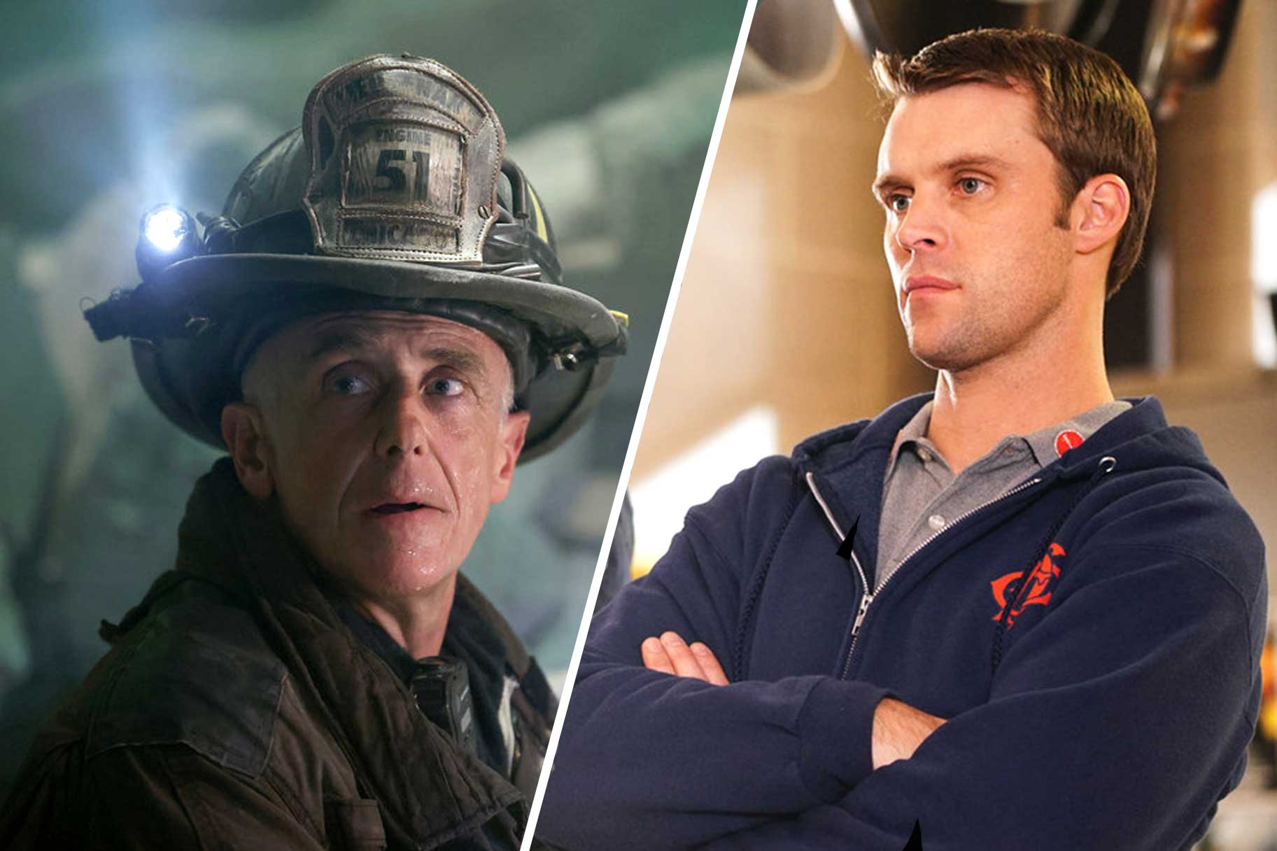 Split image of David Eigenberg and Jesse Spencer from Chicago Fire.