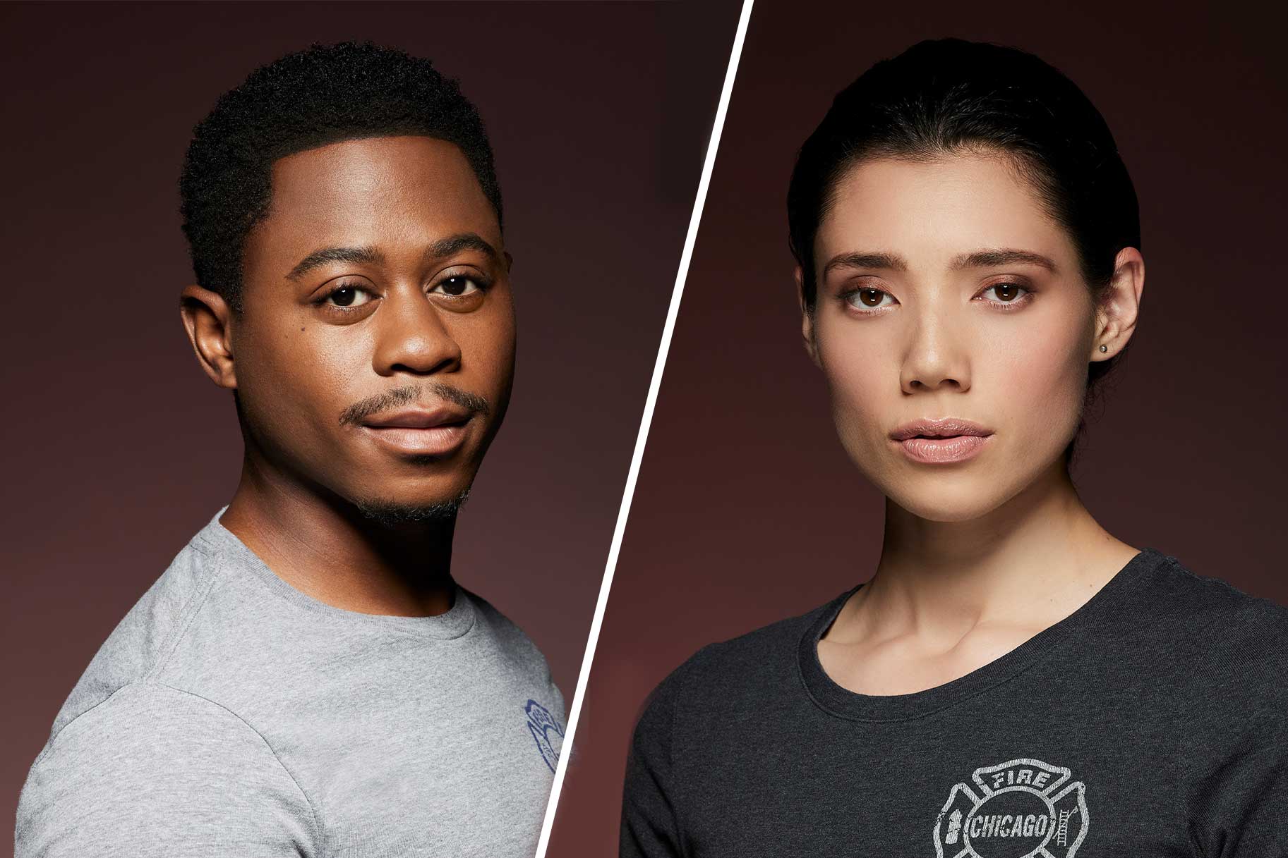 Split image of Chicago Fire's Daniel Kyri and Hanako Greensmith