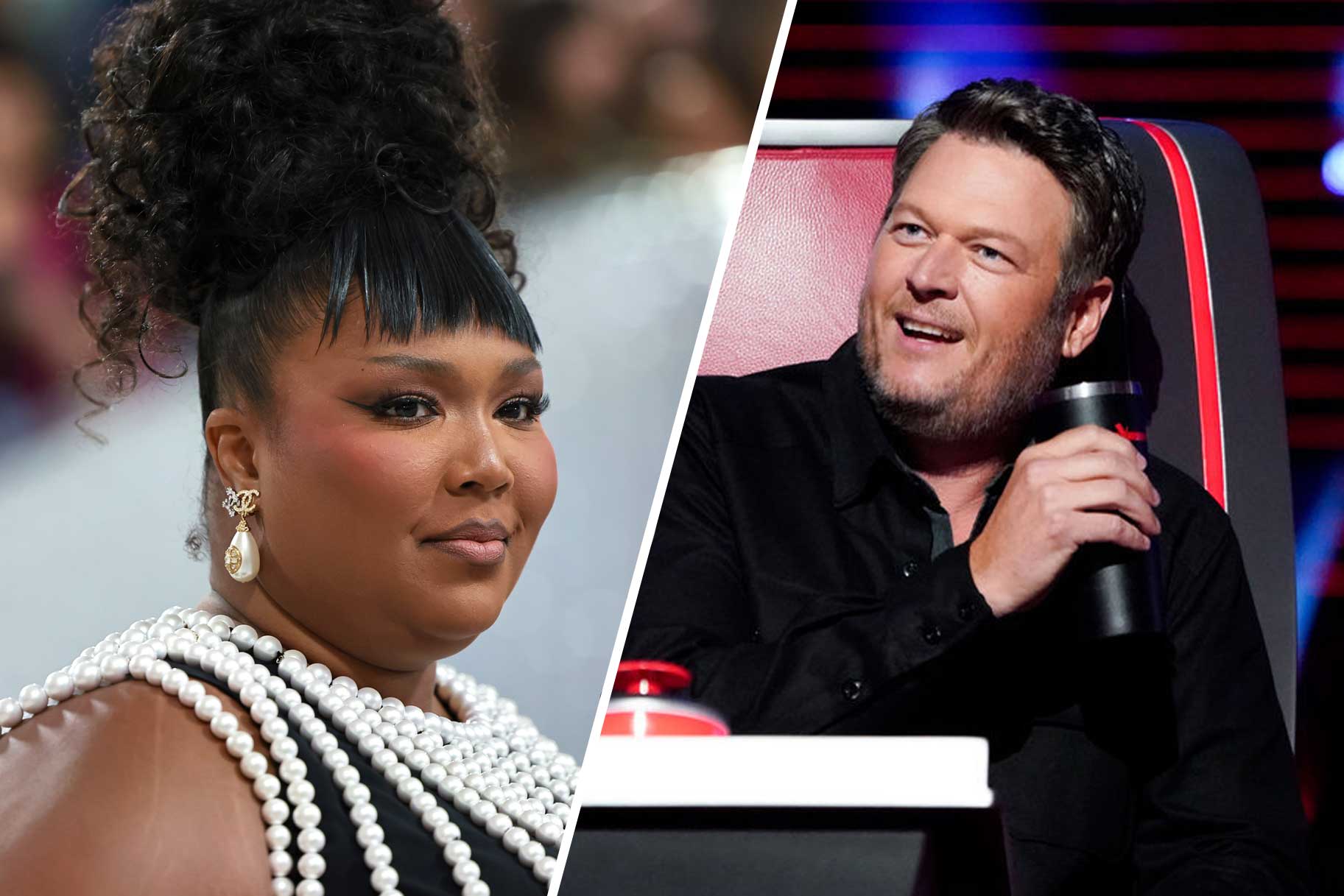 Split image of Lizzo and Blake Shelton.