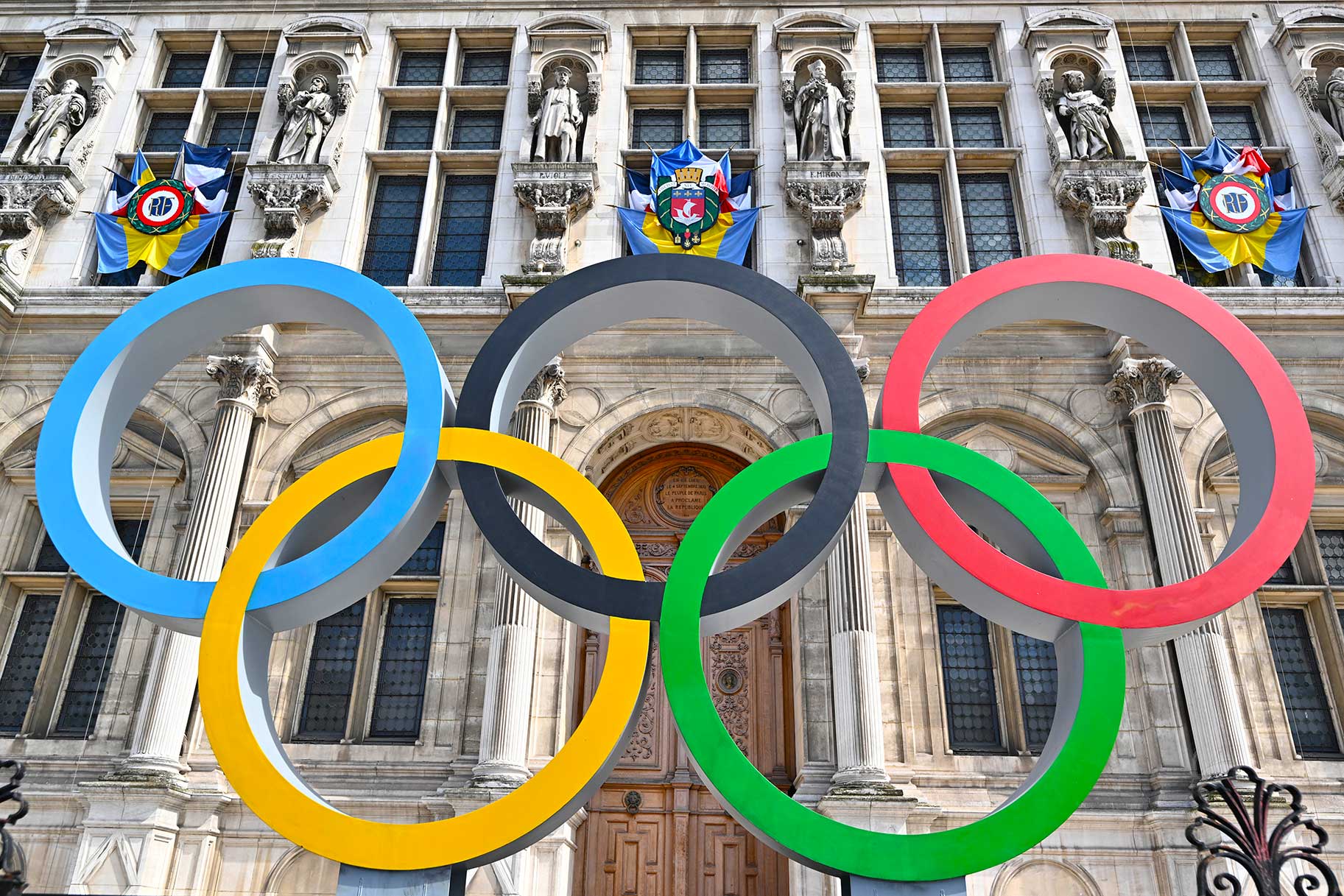 Olympic Rings display in front of the Paris City Hall.