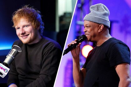 Split image of Ed Sheeran at SiriusXM Studios and Mike Yung from America's Got Talent.
