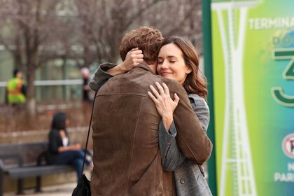 Will Halstead (Nick Gehlfuss) and Natalie (Torrey DeVitto) hugging in a scene from Chicago Med.