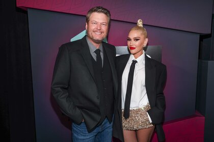 Blake Shelton and Gwen Stefani posing together at the CMT Music Awards in 2023.