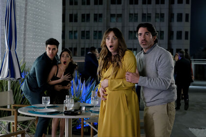 "The Survivor” Episode 104 -- Pictured: (l-r) Sebastian Quinn as Carlos, Priscilla Quintana as Ruby, Kaley Cuoco as Ava, Chris Messina as Nathan