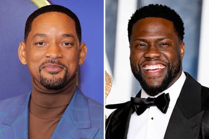 Split images of Will Smith and Kevin Hart.
