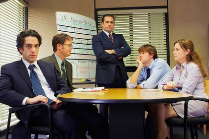 Ryan Howard, Dwight Schrute, Michael Scott, Jim Halpert, and Pam Beesly appear in a photo for The Office.