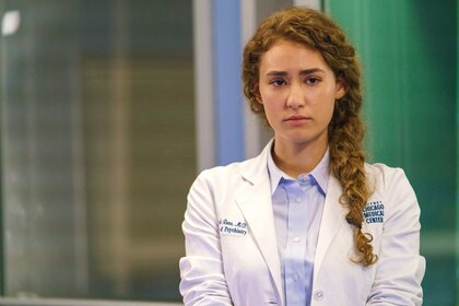 Sarah Reese in scrubs in a scene from Chicago Med.