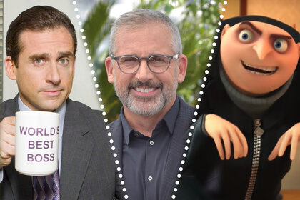 Left Michael Scott from The Office, Center Steve Carell, Right Gru from Despicable Me