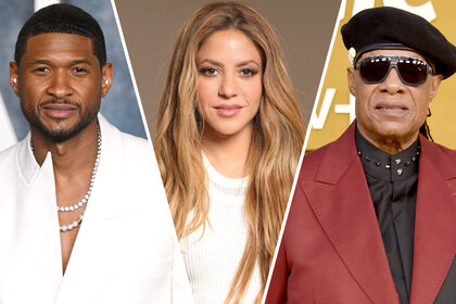 A side by side of Usher, Shakira and Stevie Wonder