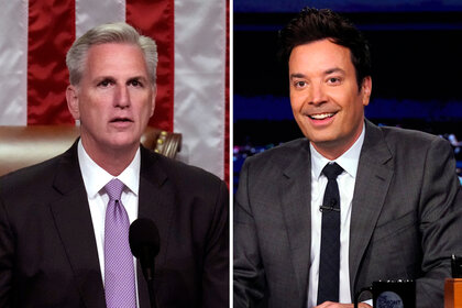 A split of Rep. Kevin McCarthy and Jimmy Fallon on the tonight show starring jimmy fallon
