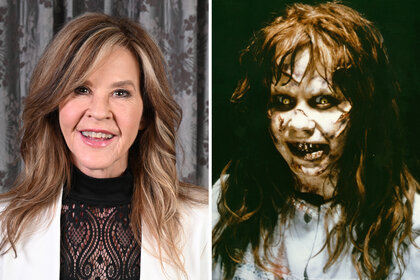 A split of Linda Blair in 2022 and Linda Blair as her character Ragen in The Exorcist