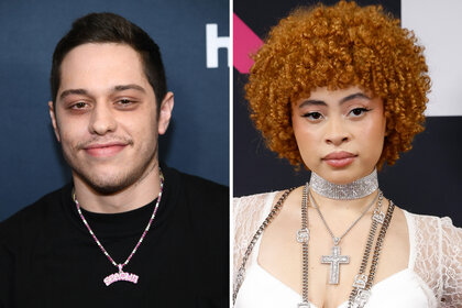 A split image of Pete Davidson and Ice Spice
