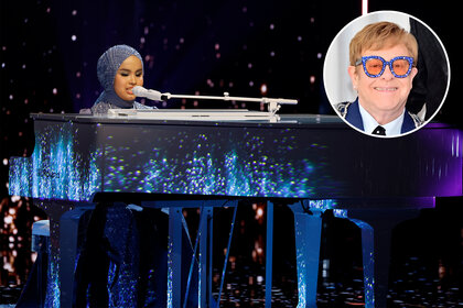 Putri on Americas Got Talent with an inset of Elton John