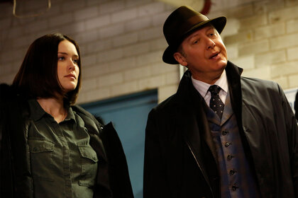 Megan Boone as Liz Keen, James Spader as Red Reddington in The Blacklist