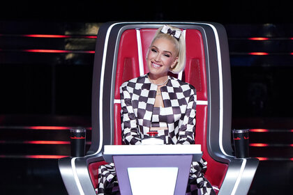 Gwen Stefani sits during Season 24, Episode 6 of the Voice