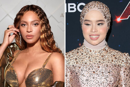 A split of Beyonce posing on the red carpet and Putri Ariani