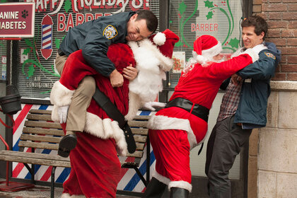 Jake Peralta and Charles Boyle being attacked by Santas on Brooklyn Nine-Nine episode 111