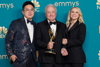 Bowen Yang Lorne Michaels and Kate Mckinnon attend the 2022 Emmys