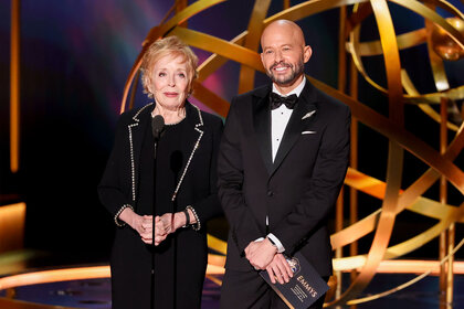 Jon Cryer and Holland Taylor onstage at the 2024 Emmys