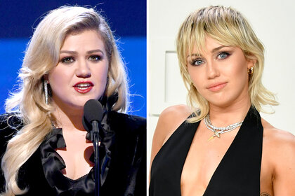 A split of Kelly Clarkson and Miley Cyrus