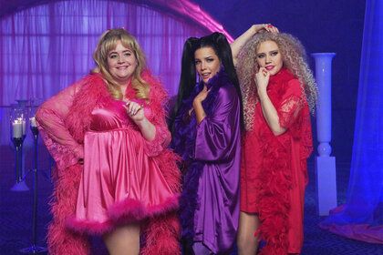Aidy Bryant, host Halsey, and Kate McKinnon during a sketch on Saturday Night Live