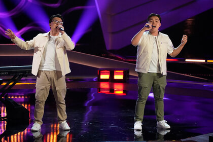 Jeremy Garcia and Justin Garcia perform during Season 25 Episode 1 of The Voice