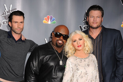 Adam Levine, CeeLo Green, Christina Aguilera, and Shelton at the "The Voice" Season 5 Top 12 Red Carpet Event