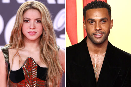 A split of Shakira at the latin grammy awards and Lucien Laviscount at the 2024 Vanity Fair Oscar Party