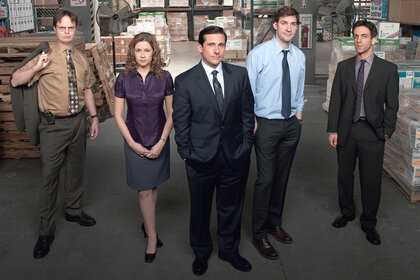 Dwight, Pam, Michael Jim and Ryan on The Office Season 5.
