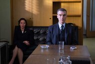 Emily Blunt and Cillian Murphy appear during a scene in Oppenheimer.