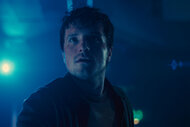 Josh Hutcherson in a dimly lit scene in Five Nights at Freddy's