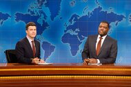 Colin Jost and Michael Che during the Weekend Update.