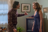 Jack and Rebecca fighting in front of a T.V on This Is Us on Season 1 episode 18