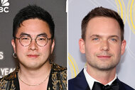 a side by side of Bowen Yang and Patrick J. Adams