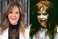 A split of Linda Blair in 2022 and Linda Blair as her character Ragen in The Exorcist