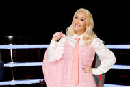 Gwen Stefani poses on the set of The Voice