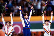 Mary Lou Retton during a medal ceremony during the 1984 Olympics