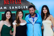 Sadie Sandler, Jackie Sandler, Adam Sandler and Sunny Sandler pose for a photo together at the premiere of "Leo"