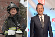 Split of Christian Stolte as Mouch McHolland and Christian Stolte attending a premiere party for NBC's 'Chicago Fire', 'Chicago P.D.' and 'Chicago Med'