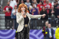 Reba McEntire performs the national anthem at the 2024 Super Bowl