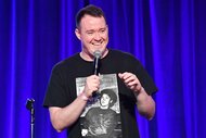 Shane Gillis on stage during a comedy set at the 2019 Clusterfest