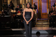 Ayo Edebiri on stage during her monologue on Saturday Night Live Episode 1855